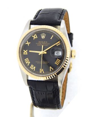 Rolex Datejust 16013 18K Yellow Gold Stainless Watch Black Roman Dial Quickset 2