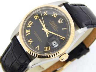 Rolex Datejust 16013 18K Yellow Gold Stainless Watch Black Roman Dial Quickset 3
