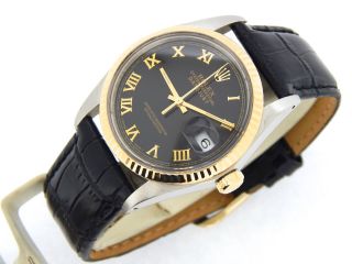 Rolex Datejust 16013 18K Yellow Gold Stainless Watch Black Roman Dial Quickset 4
