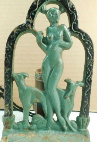 Vintage Art Deco Metal Nude Woman with Dogs Table Lamp 2