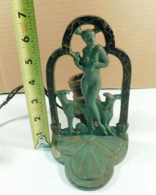 Vintage Art Deco Metal Nude Woman with Dogs Table Lamp 7