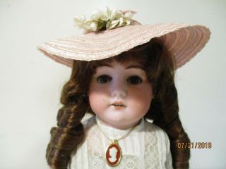 20 " Antique Porcelain Doll With Leather Body Am Mabel