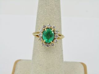 Vintage 18k Yellow Gold Emerald W/diamond Accents Ring - Size 5.  5 - 5.  15 Grams