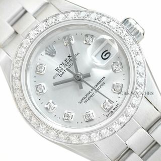 Rolex Ladies Silver Diamond Datejust 18k White Gold & Stainless Steel Watch