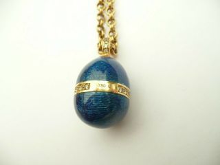 RARE VICTOR MAYER FABERGE BLUE ENAMEL & 0.  4CTS DIAMOND EGG 18CT GOLD NECKLACE 11