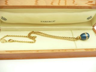 RARE VICTOR MAYER FABERGE BLUE ENAMEL & 0.  4CTS DIAMOND EGG 18CT GOLD NECKLACE 12