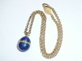 RARE VICTOR MAYER FABERGE BLUE ENAMEL & 0.  4CTS DIAMOND EGG 18CT GOLD NECKLACE 9