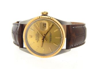 Rolex Datejust 16013 Mens Stainless Steel 18K Gold Watch Champagne Dial Brown 3
