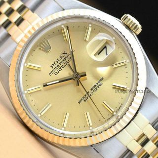 Rolex Mens Datejust 18k Yellow Gold & Stainless Steel Watch W/ Band