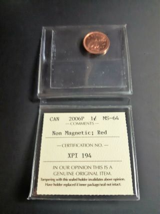 Extremely Rare Mule Canada One Cent 2006p Non Magnetic Iccs Ms - 64