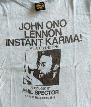 Rare Vintage John Lennon " Instant Karma " Apple Promo T - Shirt - Youth Large