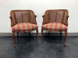 French Country Style Caned Barrel Chairs - Pair