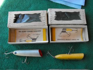4 pc vintage Ouachita traveler wood fishing lure W/boxes, 5