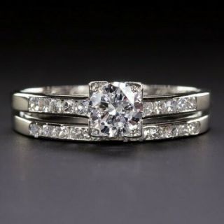 Vintage Platinum Diamond 0.  80 Ctw Wedding Bridal Set Antique Ring Size 7.  5