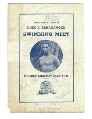 Duke Kahanamoku Benny Castor Autograph 1939 Punahou Hawaii Swimming Meet Program