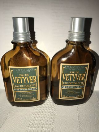 Vtg Rare L’occitane Vetyver For Men Eau De Toilette 3.  4fl Oz Two Partial Bottles