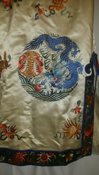 Antique Chinese Silk Robe 5 Toed Dragon Bat Longevity Symbol Embroidery Qing