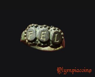 Remarkable Ancient Roman Bronze Legionary Ring Inscribed Fel