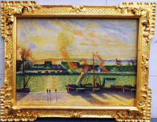 Antique Oil On Canvas By Camille Pissarro With Frame In Golden Leaf