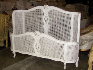 Chic French Country Bombe Curved White Cane Caned Bed