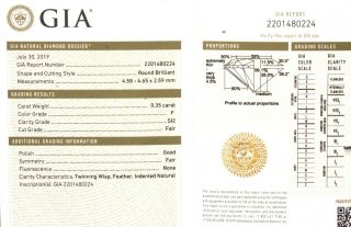 Gia Loose Certified.  35ct Si2 F Round Diamond Estate Vintage