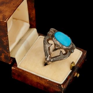 Antique Vintage Sterling Silver Native Navajo Pawn Turquoise Mens Ring Sz 7.  25