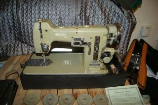 Vintage 1950s Necchi Bu Mira Heavy Duty Portable Sewing Machine Green