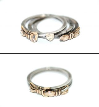 Vintage Sterling Silver & 10k Gold Gimmel Fede Friendship Ring,  Signed,  Size 7
