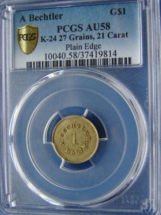 Rare 1842 - 50 Carolina Gold Dollar A.  Bechter K - 24,  27 Grain,  21 Carat Au - 58 Pcgs