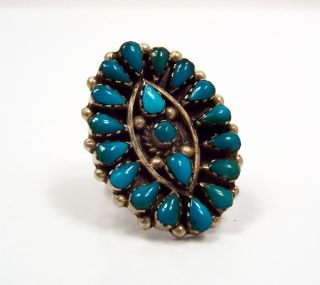 Vintage Native American Sterling Silver Zuni Turquoise Cluster Ring,  size 5.  75 2