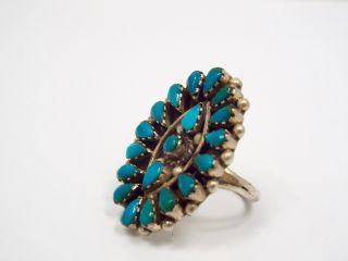 Vintage Native American Sterling Silver Zuni Turquoise Cluster Ring,  size 5.  75 3