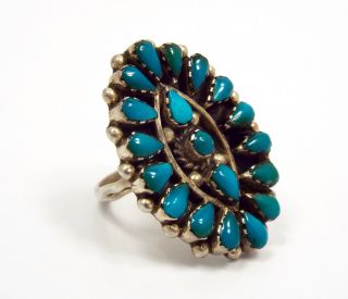 Vintage Native American Sterling Silver Zuni Turquoise Cluster Ring,  size 5.  75 4