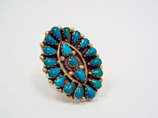 Vintage Native American Sterling Silver Zuni Turquoise Cluster Ring,  size 5.  75 5