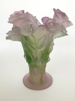 Daum Nancy France Pate De Verre Roses Vase 20th Century Art Glass
