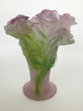 Daum Nancy France pate de verre Roses vase 20th Century art glass 2