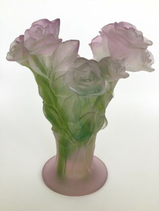 Daum Nancy France pate de verre Roses vase 20th Century art glass 3