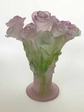 Daum Nancy France pate de verre Roses vase 20th Century art glass 4