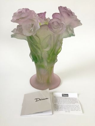 Daum Nancy France pate de verre Roses vase 20th Century art glass 5