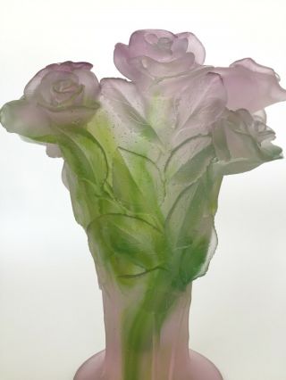 Daum Nancy France pate de verre Roses vase 20th Century art glass 7
