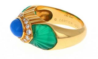 Rare Authentic Cartier 18K Yellow Gold Chalcedony Chrysoprase Diamond Ring 2