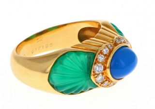 Rare Authentic Cartier 18K Yellow Gold Chalcedony Chrysoprase Diamond Ring 3