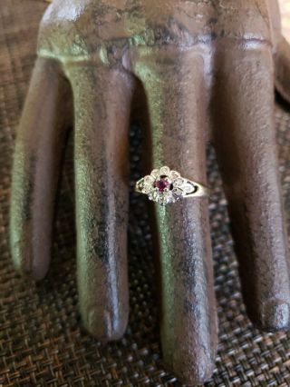 Vintage Antique 10k Gold Ruby And Natural Diamonds Ring Size 6 Art Deco Style