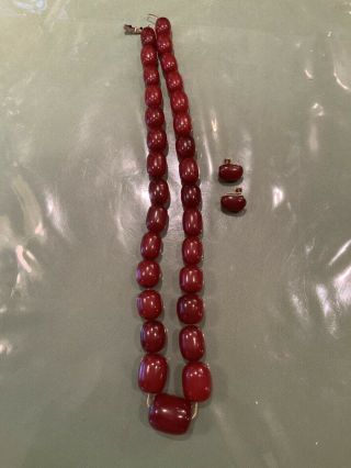Vintage Cherry Amber Graduated Necklace Plus Earrings