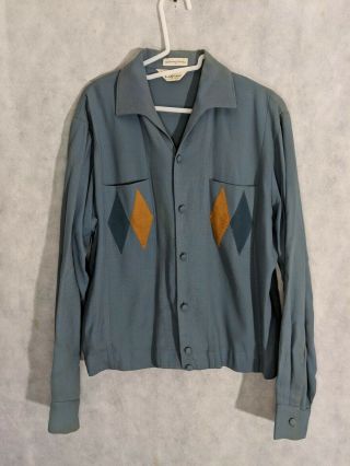 Lancer California Vintage 50s 60s Mod Italian Knit Geometric Loopneck Shirt M