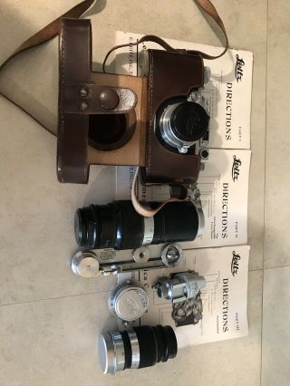 Vintage Leica Camera D.  R.  P.  Ernst Leitz Wetzlar With Lens And Leather Case&More. 2