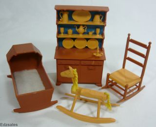 Susy Goose Barbie Doll Early American Furniture - Cradle,  Rocking Chair Horse,  H