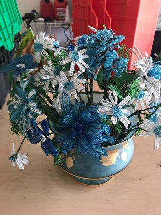 Handcrafted Glass Vintage Beaded Flowers In Vase