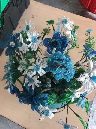Handcrafted glass Vintage beaded flowers in vase 2