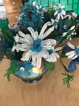 Handcrafted glass Vintage beaded flowers in vase 3