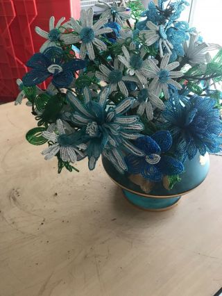 Handcrafted glass Vintage beaded flowers in vase 4